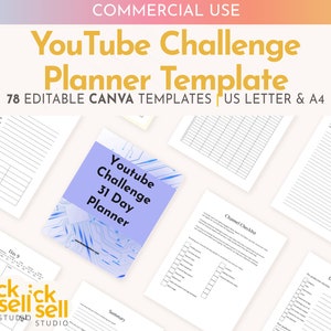 YouTube Challenge Planner Editable Canva Template | Commercial Use | A4 / US letter sizes | Social media challenge content creator planner