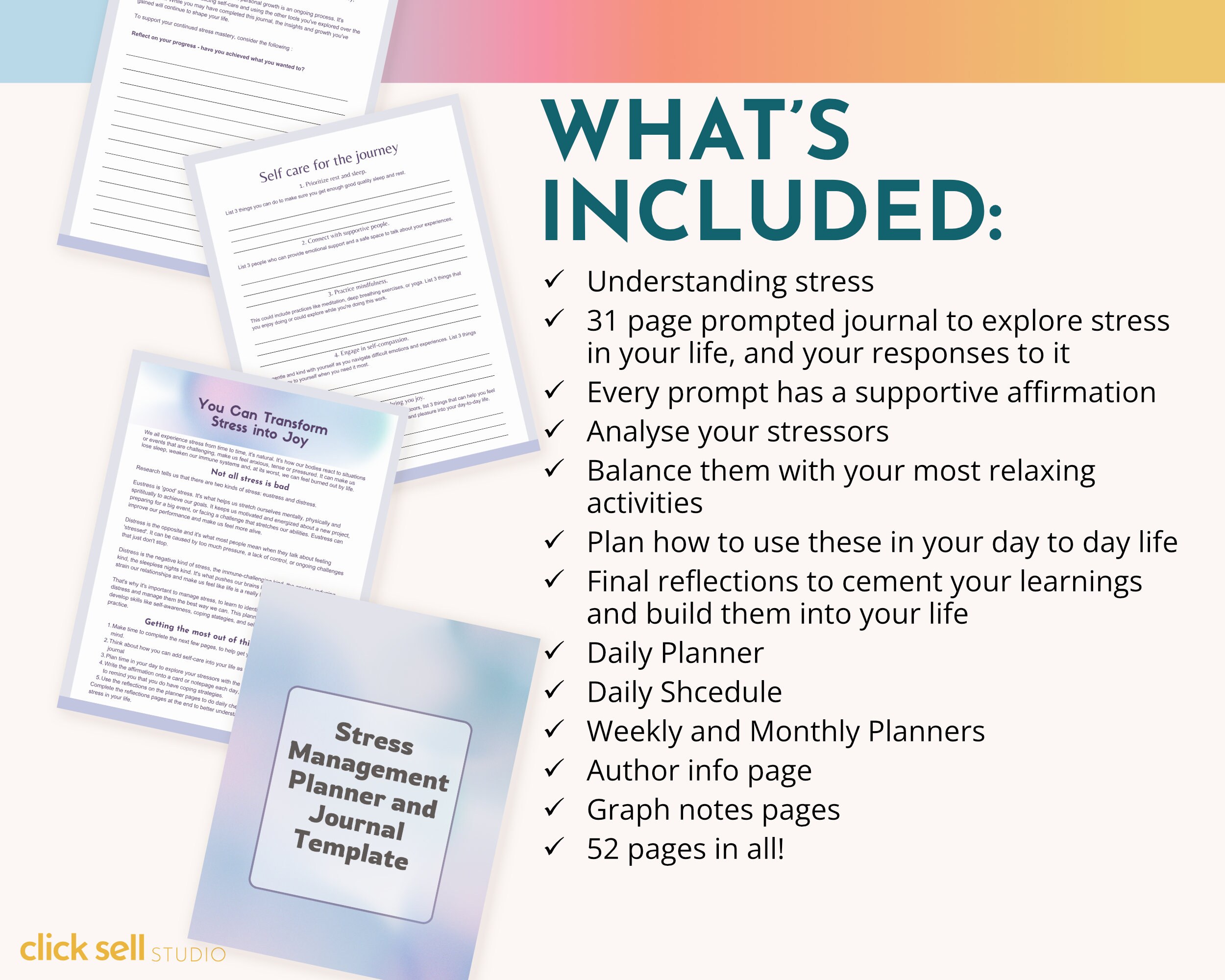 Stress Management Planner and Journal Editable Canva Template ...