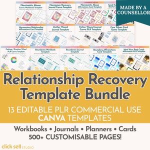 Relationship Recovery Canva Templates Bundle Over 500 Pages Complete PLR Commercial Use Workbooks Journals Planners and Cards A4 & US Letter