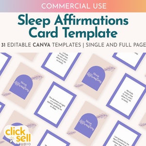 Tarjetas de plantilla editables de Canva con afirmaciones para dormir PLR USO COMERCIAL Tarjetas imprimibles personalizables Afirmaciones positivas para ayudar a dormir