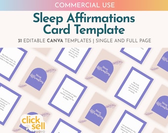 Sleep Affirmations Editable Canva Template Cards PLR COMMERCIAL USE Customisable printable cards Positive affirmations to aid sleep
