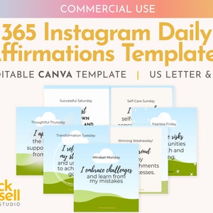 365 Affirmations Instagram post template Editable Canva Template | COMMERCIAL USE | Daily affirmations for audience growth and engagement