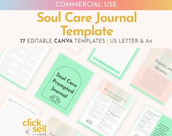 Soul Care Journal Editable Canva Template | Commercial Use | Instant digital download | Fully customisable PLR prompted journal and tracker