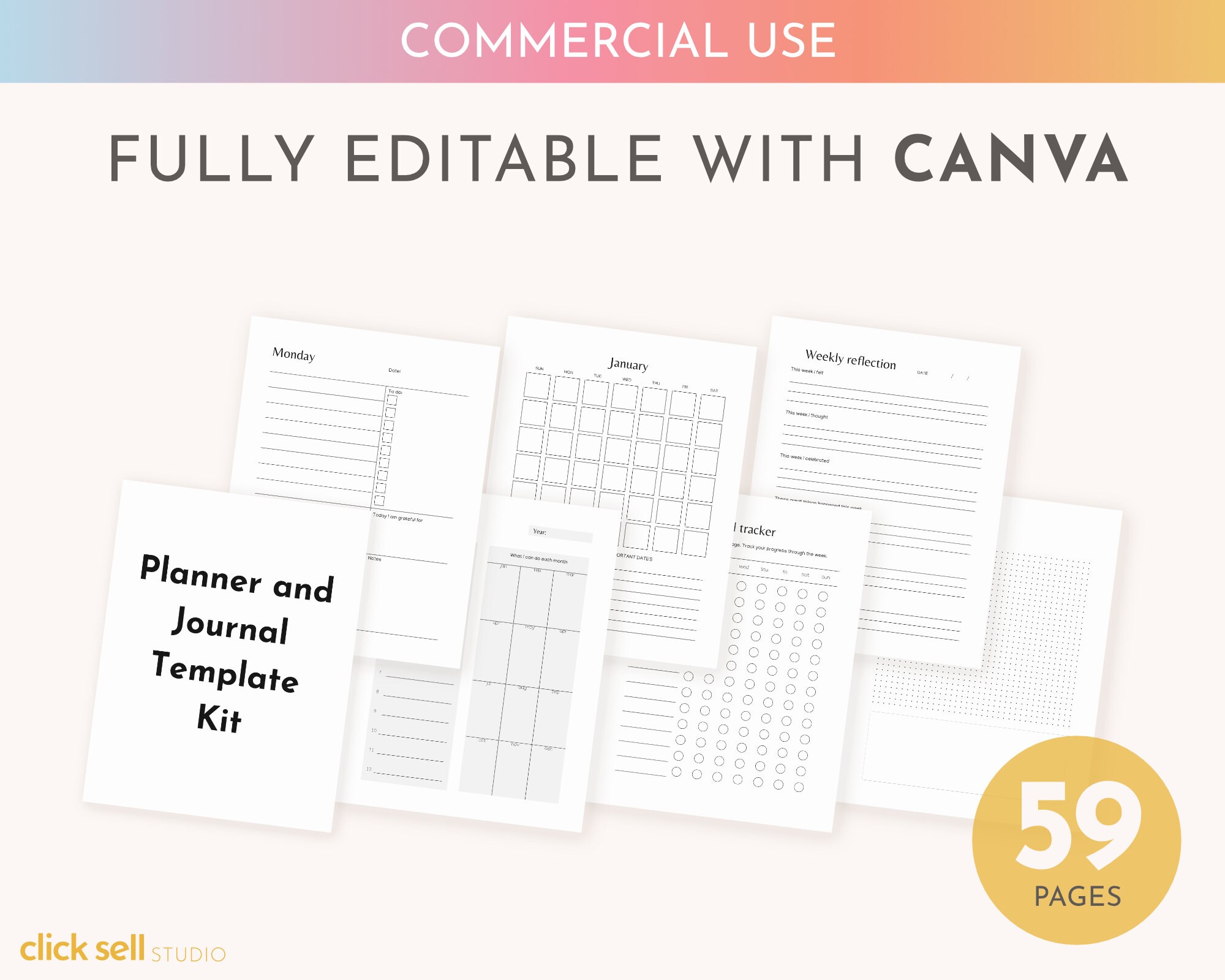 Planner and Journal Kit Canva Template COMMERCIAL USE - Etsy Australia