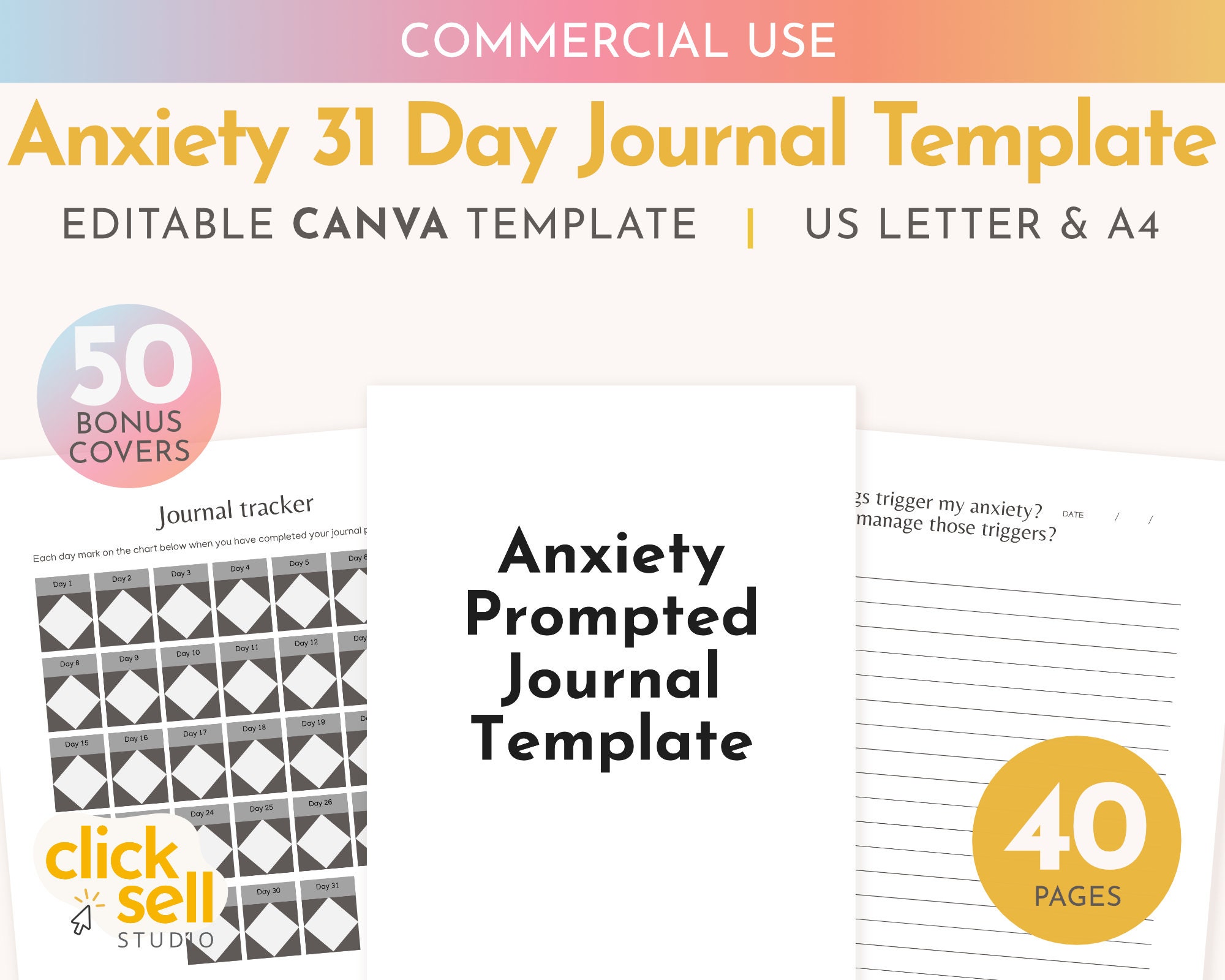 Anxiety Journal Editable Canva Template Commercial Use Etsy Anxiety Journal Editable Canva Template Commercial Use Etsy