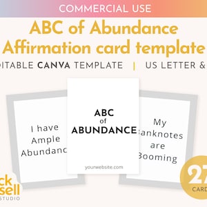 Abundance Affirmation 27 Card Deck Editable Canva Template | COMMERCIAL USE | Standard card deck 2.5x3.5 inch customisable cards