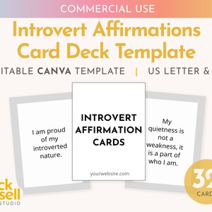 Introvert Affirmations 32 card deck Editable Canva Template | COMMERCIAL USE | affirmations to help embrace and grow introversion