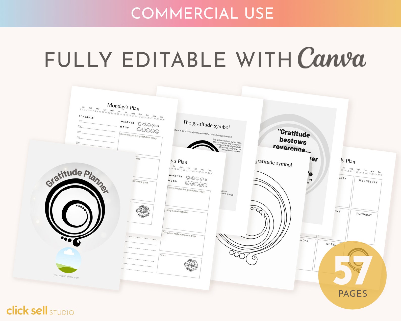 Gratitude Planner Editable Canva Template Commercial Use Etsy