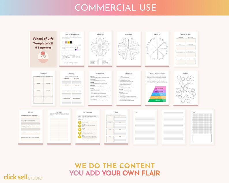 Wheel of Life Canva Template Kit: 8-Segment Life Balance (Commercial ...