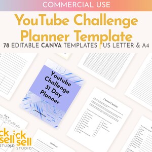 YouTube Challenge Planner Editable Canva Template | Commercial Use | A4 / US letter sizes | Social media challenge content creator planner