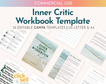 Inner Critic Workbook Canva Template: 36-Page PLR, Commercial Use