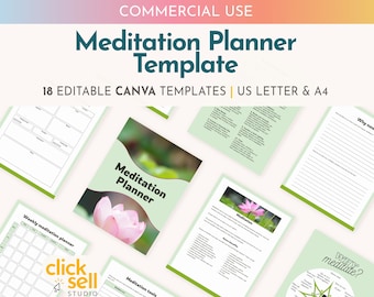 Meditation Planner Canva Template: 18-Page Customizable Journal (A4/Letter)