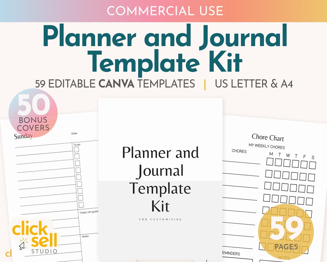 Canva Planner and Journal Template Kit: Commercial Use, A4/US Letter - Etsy