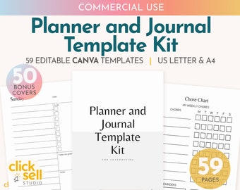 Planner and Journal Kit Canva Template  | COMMERCIAL USE | A4/US letter sizes | Complete template kit to design your own journal and planner