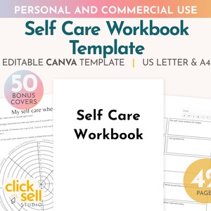 Self Care Workbook Editable Canva Template | COMMERCIAL USE | A4/US letter customisable work book for Coaches, and small business