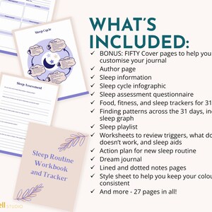 Pode incluir: Um caderno de exerc&iacute;cios e um rastreador de rotina de sono imprim&iacute;veis com um design floral roxo e rosa. O caderno inclui 27 p&aacute;ginas com informa&ccedil;&otilde;es sobre ciclos de sono, avalia&ccedil;&atilde;o do sono, rastreadores de alimentos e condicionamento f&iacute;sico, e muito mais.