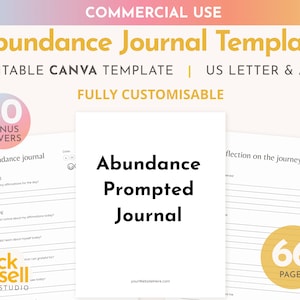 Abundance Affirmations guided journal Canva Template | COMMERCIAL USE | A4/US letter done for you customisable 31 day journal template