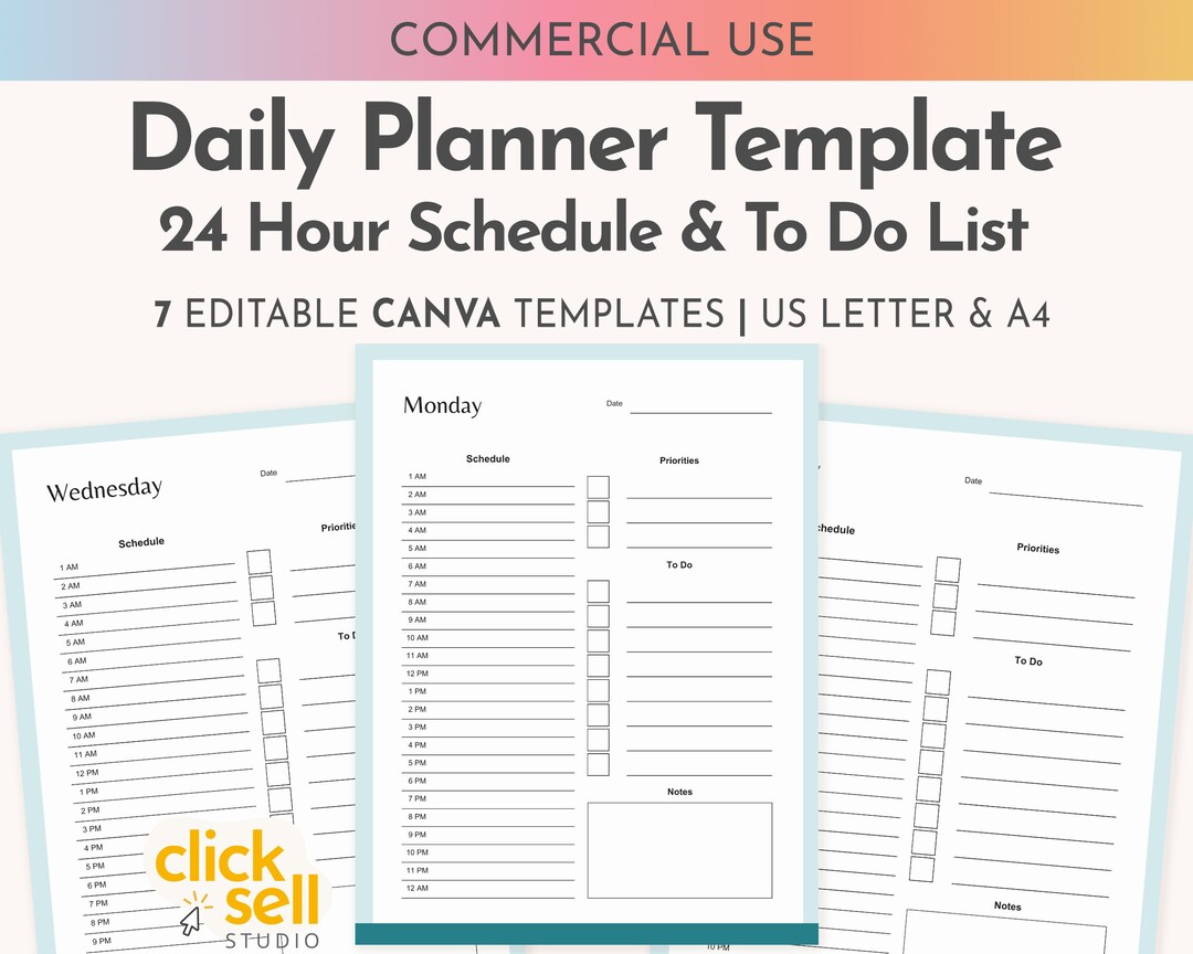 Daily Planner Editable Canva Template | Commercial Use | PLR Fully ...