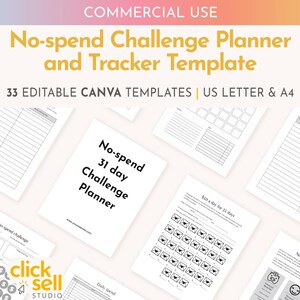 No Spend Challenge Planner: Editable Canva Template (Commercial Use)