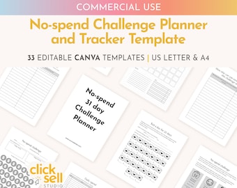 No spend challenge planner Editable Canva Template | Commercial Use | Low and no spend challenge and trackers