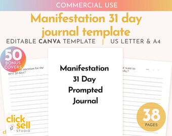 Manifestation Journal Editable Canva Template | Commercial Use | A4 and US letter sizes | undated journal for life coaches