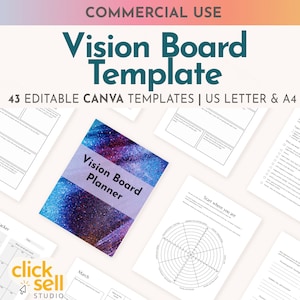 Vision board planner Editable Canva Template | COMMERCIAL USE | A4/US letter done for you  planner for small business and coaches