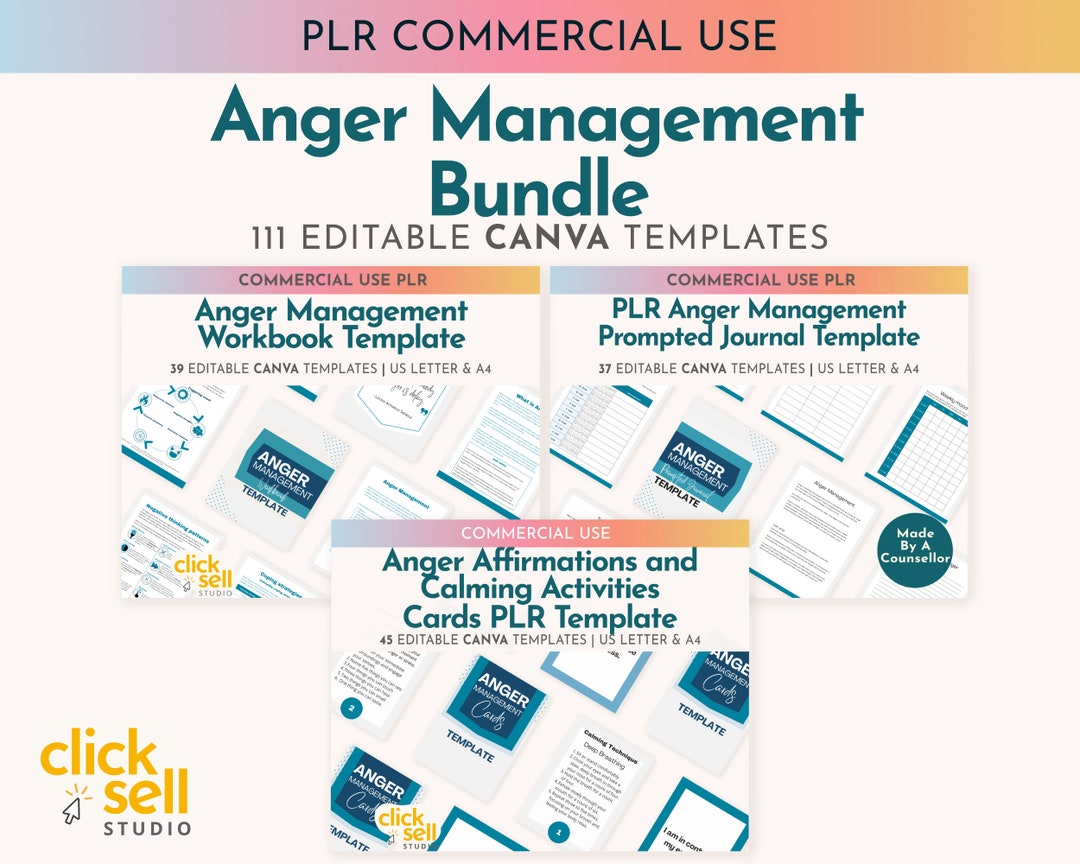 Anger Management Editable Canva Template Set PLR Commercial Use ...