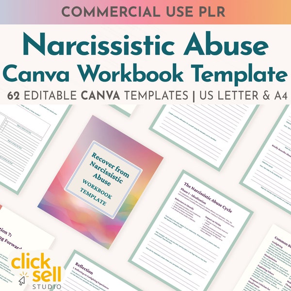 Modello Canva modificabile per libro di lavoro per il recupero degli abusi narcisistici / Uso personale e commerciale / Dimensioni lettera A4/US / Coaching PLR