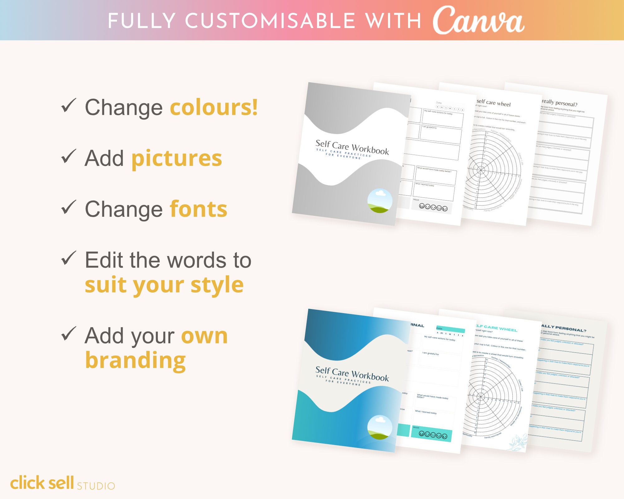 Self Care Workbook Editable Canva Template COMMERCIAL USE - Etsy Australia