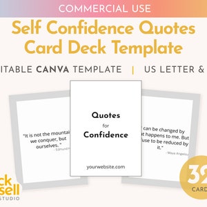 Confidence Quotes 32 Card Deck Editable Canva Template | COMMERCIAL USE | Standard card deck 2.5x3.5 inch customisable cards