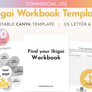 Ikigai Workbook Template: Editable Canva, Commercial Use (A4/US Letter)