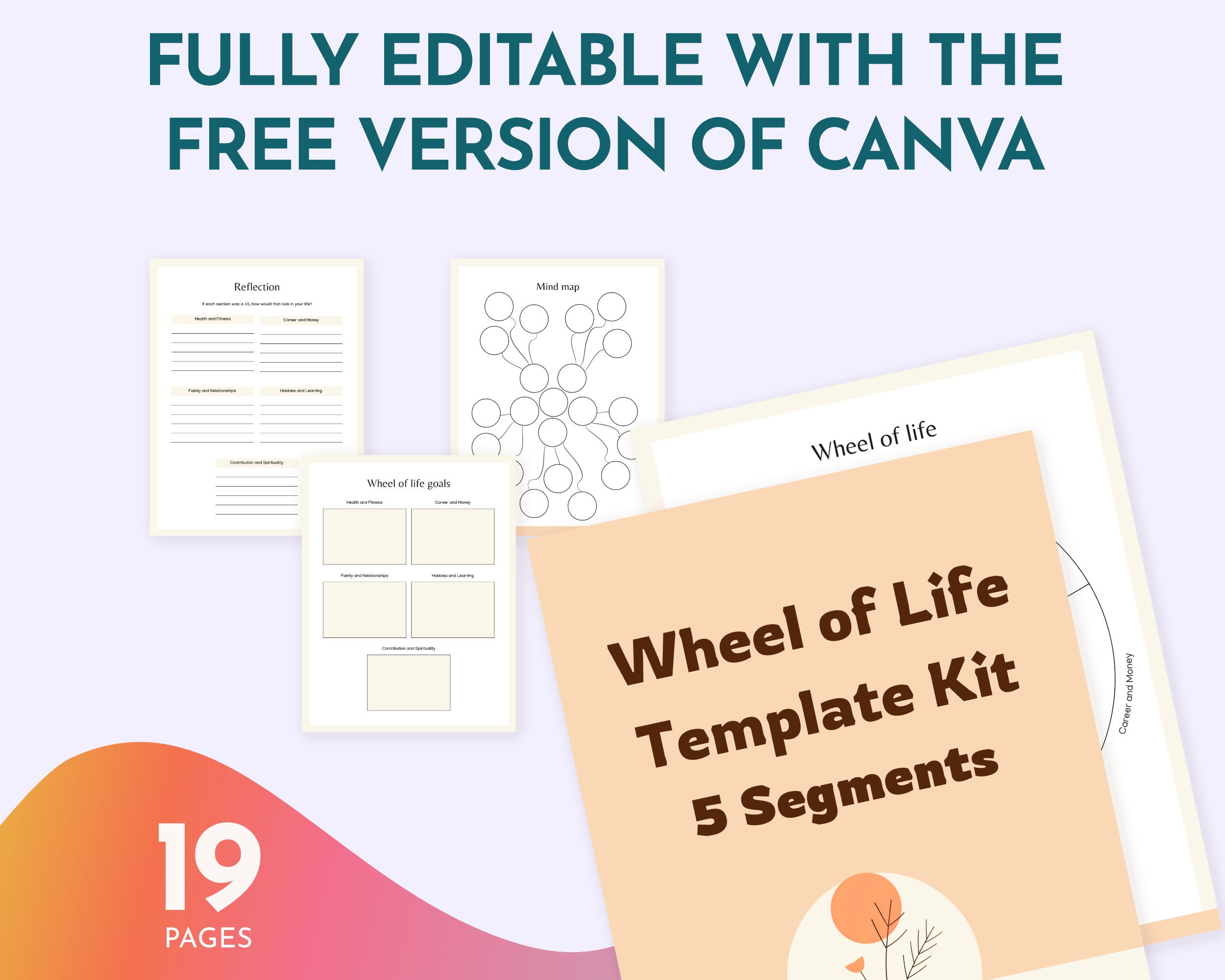 Wheel of Life Canva Template Kit: 5-segment Life Balance (commercial ...