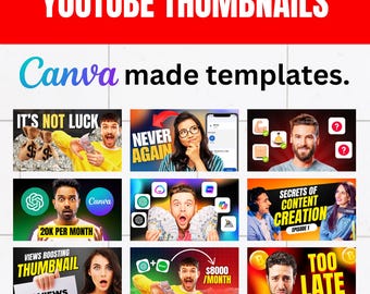 YouTube Thumbnail Canva – Editable Video Thumbnails Pack of 10