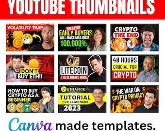 10 Optionen Canva YouTube Miniaturbild Anpassungsfähige Vorlage - Krypto