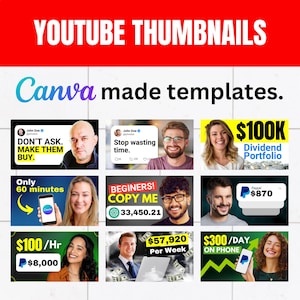 10 plantillas de miniaturas de YouTube editables de Canva / Paquete de miniaturas de YouTube / Plantillas de marketing de video / Descarga instantánea / Kit para redes sociales