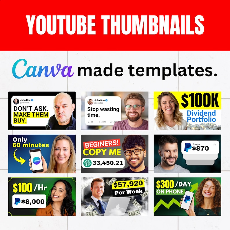10 Editable Youtube Thumbnails Canva Templates | Youtube Thumbnail Pack ...