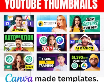 AI YouTube Thumbnail Canva Templates | 10 Editable Options | Instant Digital Download