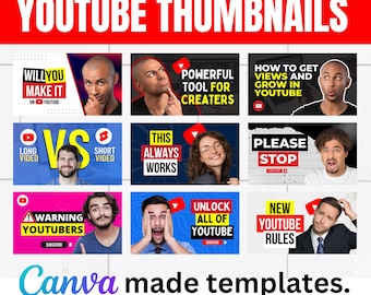 YouTube Thumbnail Templates Canva, Editable YouTuber Pack (Digital Download)