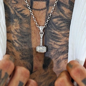 Silver Thor Hammer Necklace for Mens - Viking Inspired Jewelry - Unique Gift Idea