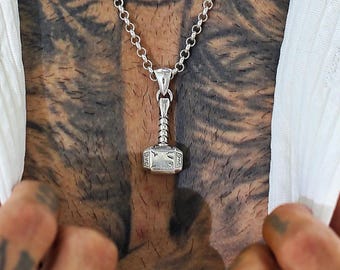 Sterling Silver Thor Hammer Pendant Necklace: Viking Norse Mythology Jewelry for Men