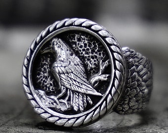 Norse Mythology Raven Ring in Sterling Silver for Men - Viking-Inspired Design