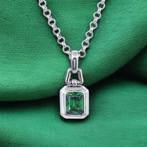 Emerald Cut Zircon Sterling Silver Necklace - Elegant Unisex Design
