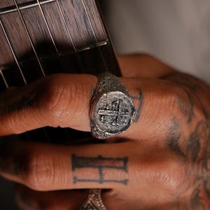 Gothic Skull Cross Ring in Sterling Silver – Mens Handmade Biker Statement Jewelry – Dark Religious