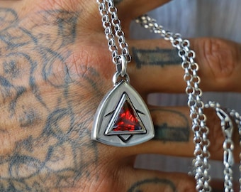Sterling Silver Ruby Pendant Necklace for Men: Minimalist Geometric Boho Jewelry