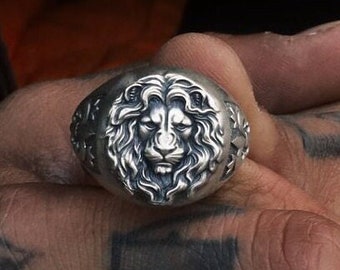 Men's Royal Lion Signet Ring - Gothic Sterling Silver Jewelry Gift