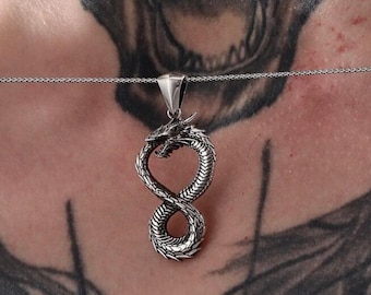 Sterling Silber Ouroboros Drachen Halskette: Handgefertigte Wikinger Gothic Schlange Anhänger Schmuck