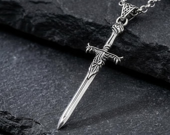 Unique Sterling Silver Warrior Sword Pendant Necklace - Medieval Symbolic Jewelry