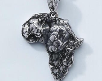 Sterling Silver African Lion Pendant Necklace - Unique Wildlife Jewelry