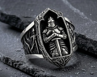 Men's Medieval Knight Warrior Ring - 925 Sterling Silver Jewelry