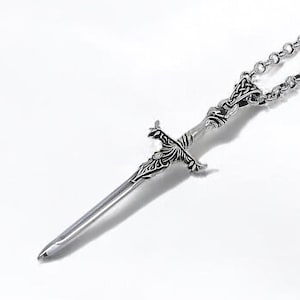 Sterling Silver Sword Necklace for Men – 925K Gothic Warrior Pendant – Medieval Fantasy Blade Jewelry